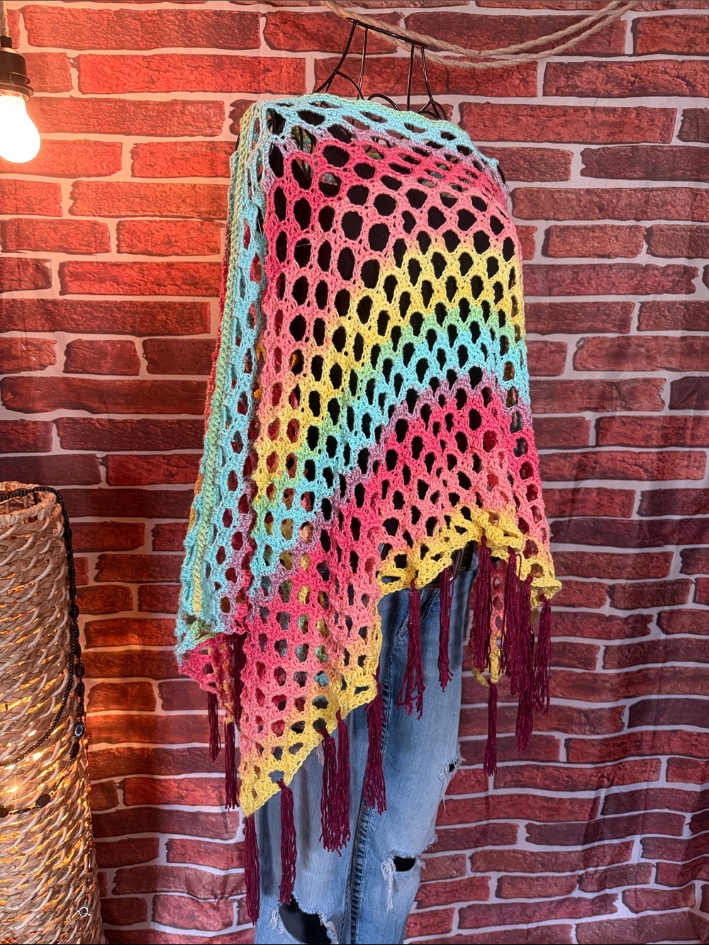 🧥Left Hook Artisan Sugar Sky Handmade Boho Crochet Summer Poncho — OS